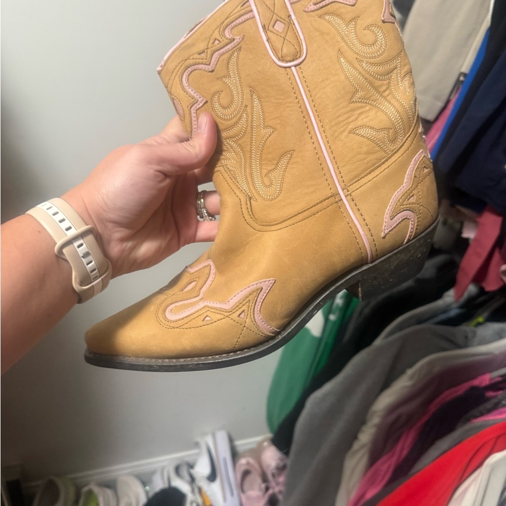Brown Leather and Pink Western Boots